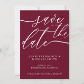 Save The Date Burgundy Script Mariage Photo personnalisée Callig (Devant)