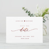 Save The Date Burgundy Script Simple Timbre Mariage Enregistrer  (Debout devant)