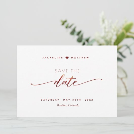 Save The Date Burgundy Script Simple Timbre Mariage Enregistrer  (Debout devant)