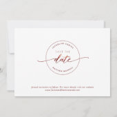 Save The Date Burgundy Script Simple Timbre Mariage Enregistrer  (Dos)