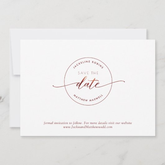 Save The Date Burgundy Script Simple Timbre Mariage Enregistrer  (Dos)