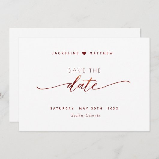Save The Date Burgundy Script Simple Timbre Mariage Enregistrer  (Devant / Derrière)