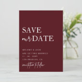 Save The Date Burgundy Simple Calligraphie Enregistrer La Date (Debout devant)