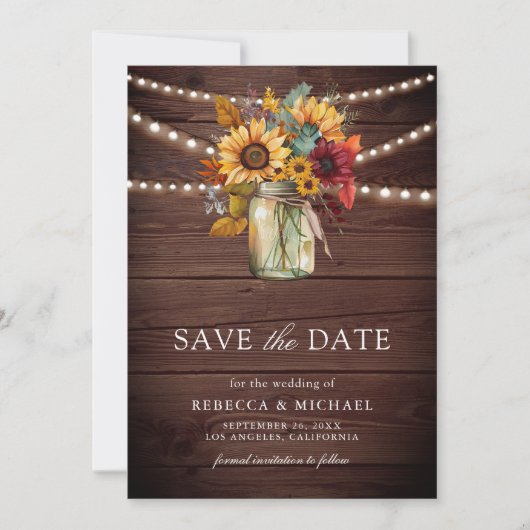 Save The Date Burgundy Sunflowers Wood QR Code Mariage Photo (Devant)
