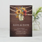 Save The Date Burgundy Sunflowers Wood QR Code Mariage Photo (Debout devant)