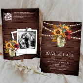 Save The Date Burgundy Sunflowers Wood QR Code Mariage Photo