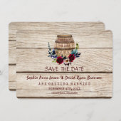 Save The Date Burgundy Vin Floral Barrel Automne Enregistrer La  (Devant / Derrière)
