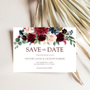Save The Date Burgundy Watercolor Floral Enregistrer la date