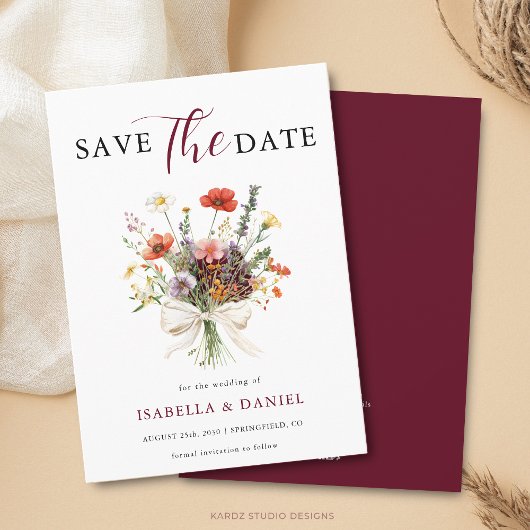 Save The Date Burgundy Wedding Floral