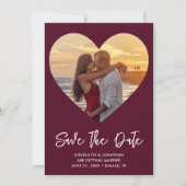 Save The Date Burgundy & White Heart Cutout Mariage Photo (Devant)