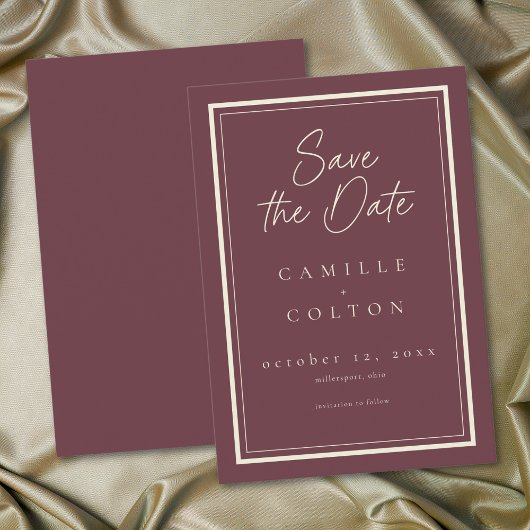 Save The Date Burgundy Wine Minimalist Frame Wedding