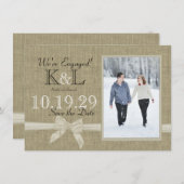 Save The Date Burlap and Bow Rustic Country Enregistrer la date (Devant / Derrière)