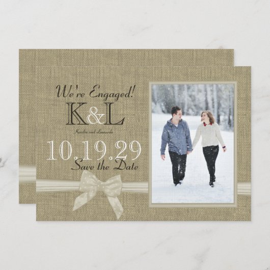 Save The Date Burlap and Bow Rustic Country Enregistrer la date (Devant / Derrière)