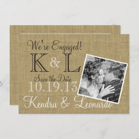 Save The Date Burlap chaud pays rustique Enregistrer la date (Devant / Derrière)