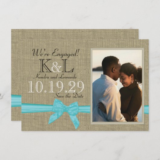 Save The Date Burlap et Bleu Enregistrer la date (Devant / Derrière)