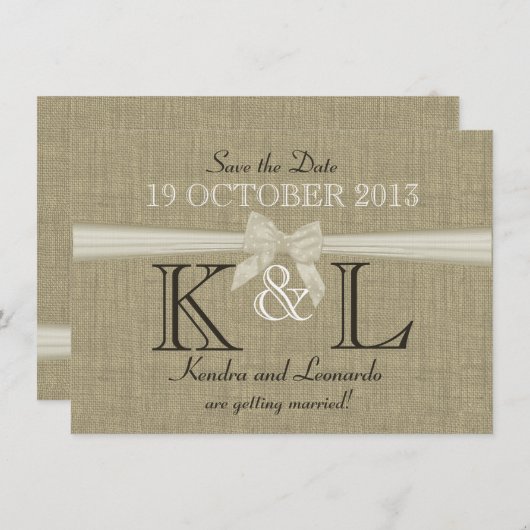 Save The Date Burlap et Bow Country Enregistrer la date (Devant / Derrière)