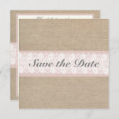 Save The Date Burlap & Lace Pink Personnalisable Enregistrer La  (Devant / Derrière)