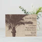 Save The Date Burlap Palm Tree Brown Enregistrer la date annonce (Debout devant)