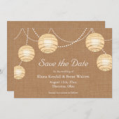Save The Date Burlap Party Lanterns Enregistrer la date Invitati (Devant / Derrière)