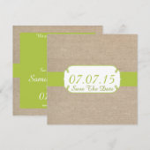 Save The Date Burlap Rustique Jaune Vert et Beige Enregistrer la (Devant / Derrière)