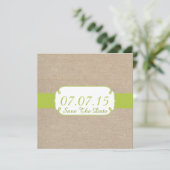 Save The Date Burlap Rustique Jaune Vert et Beige Enregistrer la (Debout devant)