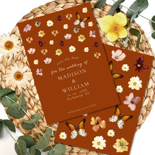 Save The Date Burnt Orange Fleur sauvage Boho Enregistrer la car