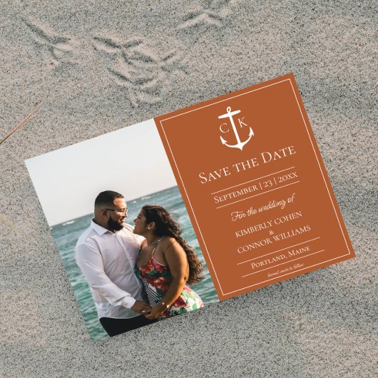 Save The Date Burnt Orange Nautical Monogramme Photo Enregistrer