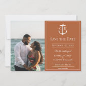 Save The Date Burnt Orange Nautical Monogramme Photo Enregistrer (Devant)