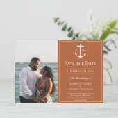 Save The Date Burnt Orange Nautical Monogramme Photo Enregistrer (Debout devant)