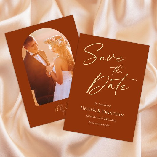 Save The Date Burnt Orange Photo Mariage Moderne Enregistrer La