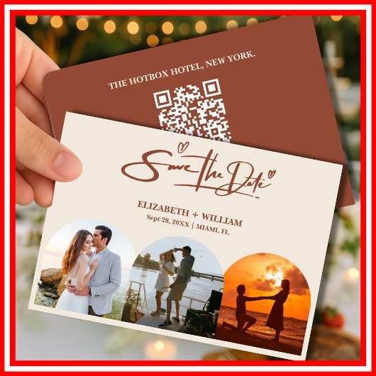 Save The Date Burnt Orange Photo QR Code Mariage élégant