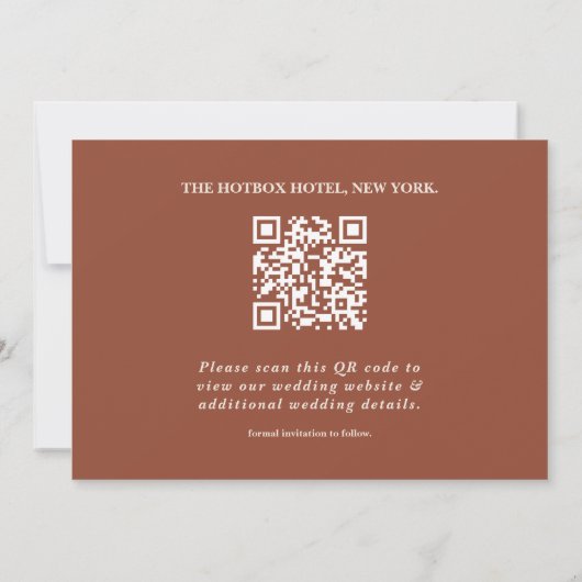 Save The Date Burnt Orange Photo QR Code Mariage élégant (Dos)