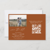 Save The Date Burnt Orange QR Code moderne Enregistrer la date 4 (Dos)