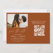 Save The Date Burnt Orange QR Code moderne Enregistrer la date E (Dos)