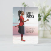 Save The Date Butt Kicks Fitness Card with Blue Backing (Debout devant)