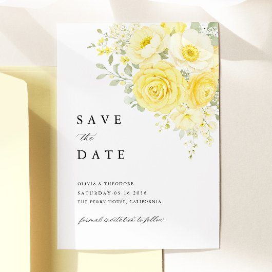 Save The Date Butter Yellow Ivory Floral Wedding