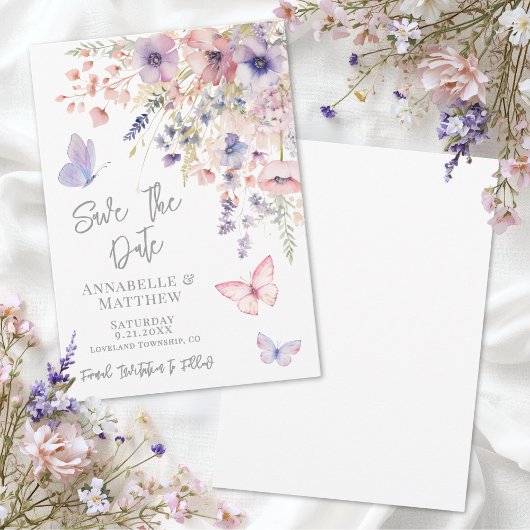 Save The Date Butterfly Wildflower Wedding