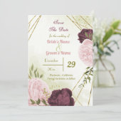Save The Date cabernet rose fleurs vert feuilles (Debout devant)
