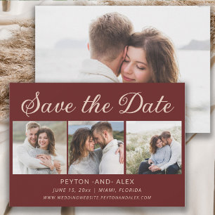 Save The Date Cabernet Rouge 4-Photos 2-Faces Mariage Enregistre