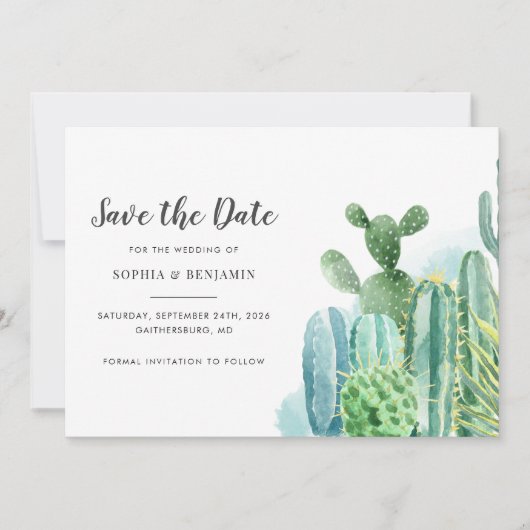 Save The Date Cactus botaniques Aquarelle Mariage Succulent (Devant)