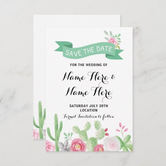 Save The Date Cactus Enregistrer La Date Mariage Fête Fiesta Car (Devant / Derrière)