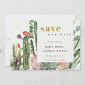 SAVE THE DATE CACTUS FLEURIS PINK BOHO FEUILLAGE AÉCRORE DU DÉSE (Devant)