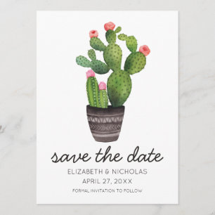Save The Date Cactus Floral Rose - Enregistrer La Date