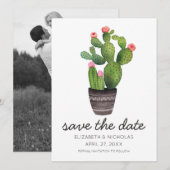 Save The Date Cactus Floral Rose - Enregistrer La Date (Devant / Derrière)