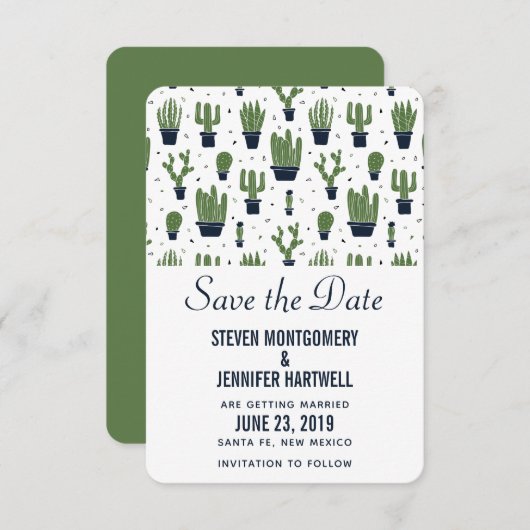 Save The Date Cactus vert rustique dans les pots de fleurs Maria (Devant / Derrière)