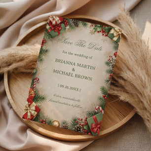 Save The Date Cadeau de Noël à feuilles persistantes de fête