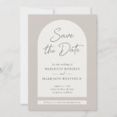 Save The Date Cadre Arc Chic Script Moderne Taupe Ecru Mariage (Devant)