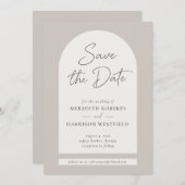 Save The Date Cadre Arc Chic Script Moderne Taupe Ecru Mariage (Devant / Derrière)