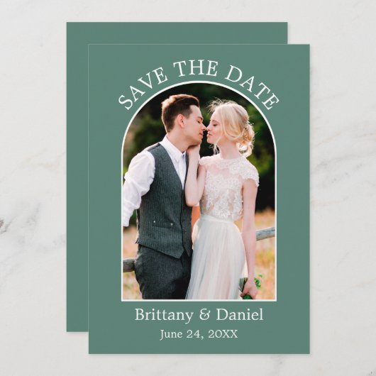 Save The Date Cadre Arc moderne photo Eucalyptus Green (Devant / Derrière)