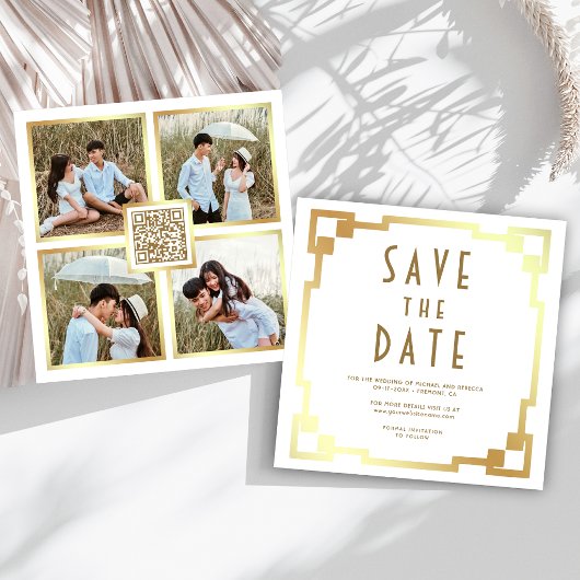 Save The Date Cadre Art Déco Blanc Or Mariage Code QR